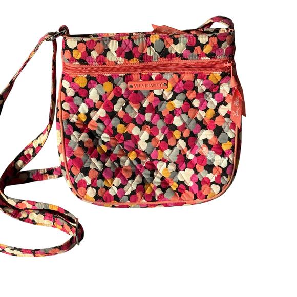 Vera Bradley Pixie Confetti Crossbody Purse 8" x 8" Pink Adjustable Handbag - Picture 1 of 8